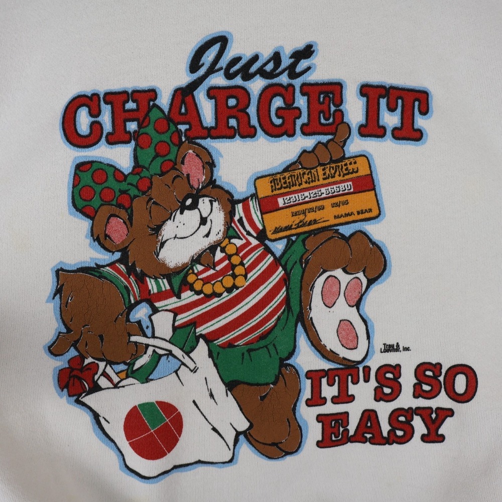Vintage Holiday Shopping Bear Abearican Express Sweatshirt White Medium 21x24 - Picture 2 of 16